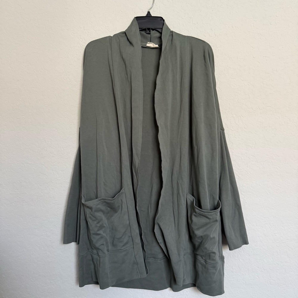 Pact Green Organic Cotton Open Cardigan Size XS/S Oversized Pockets Layering